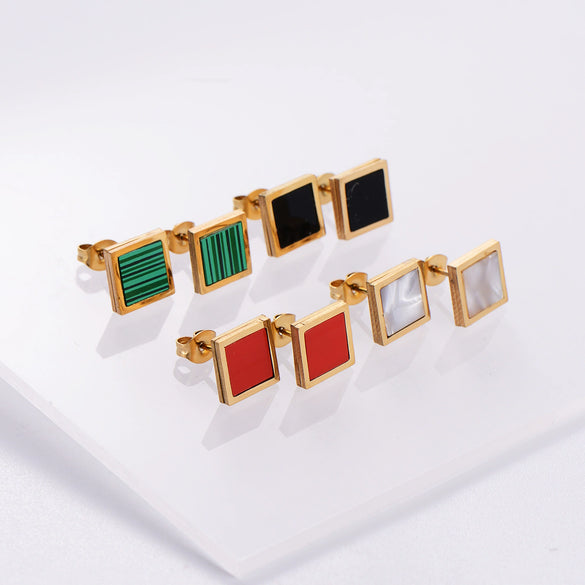 Wholesale Natural Style Plant Flowers Pattern Square Stainless Steel Electroplated Earrings Necklace Bracelet Threepiece Set For Women