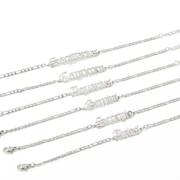 Wholesale Natural Style Twelve Constellations And Ancient English Letters Titanium Steel Bracelets With Electroplating