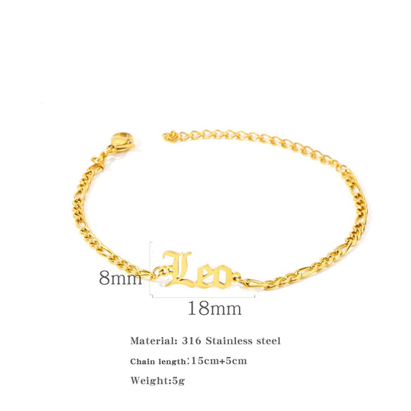 Wholesale Natural Style Twelve Constellations And Ancient English Letters Titanium Steel Bracelets With Electroplating