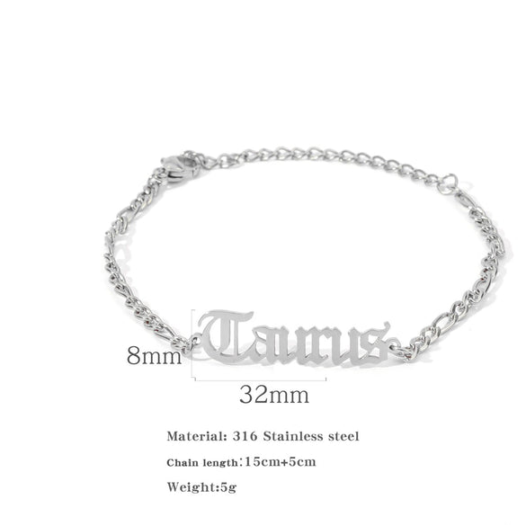 Wholesale Natural Style Twelve Constellations And Ancient English Letters Titanium Steel Bracelets With Electroplating