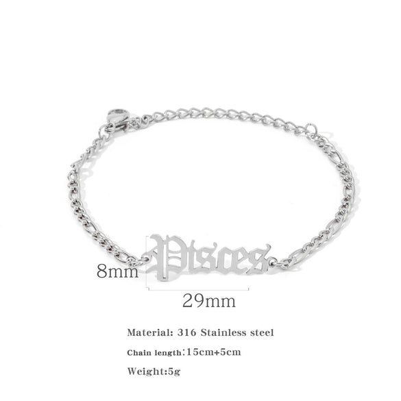 Wholesale Natural Style Twelve Constellations And Ancient English Letters Titanium Steel Bracelets With Electroplating