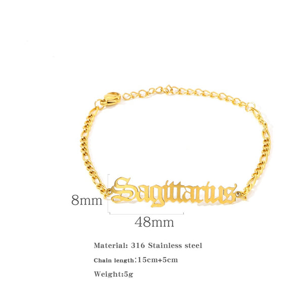 Wholesale Natural Style Twelve Constellations And Ancient English Letters Titanium Steel Bracelets With Electroplating