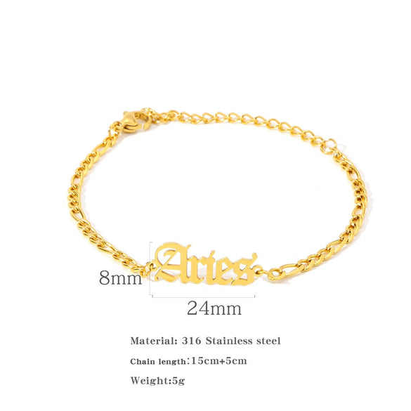Wholesale Natural Style Twelve Constellations And Ancient English Letters Titanium Steel Bracelets With Electroplating