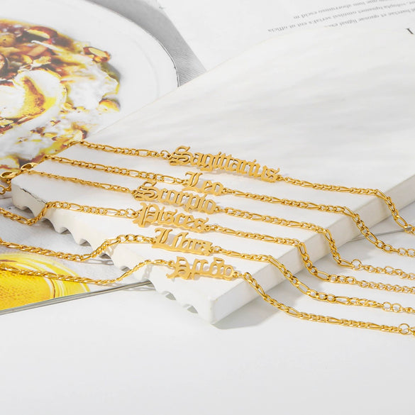 Wholesale Natural Style Twelve Constellations And Ancient English Letters Titanium Steel Bracelets With Electroplating
