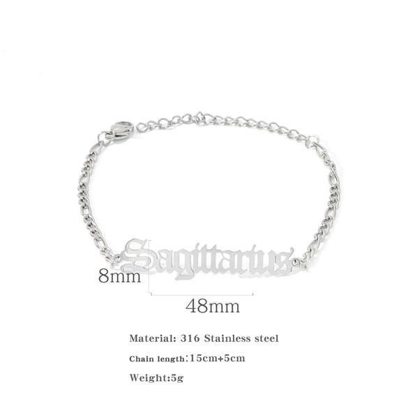 Wholesale Natural Style Twelve Constellations And Ancient English Letters Titanium Steel Bracelets With Electroplating