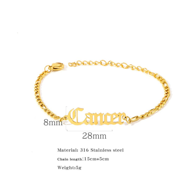 Wholesale Natural Style Twelve Constellations And Ancient English Letters Titanium Steel Bracelets With Electroplating