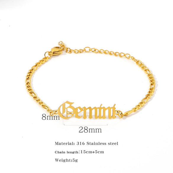 Wholesale Natural Style Twelve Constellations And Ancient English Letters Titanium Steel Bracelets With Electroplating