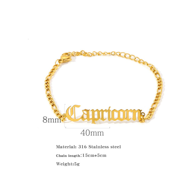 Wholesale Natural Style Twelve Constellations And Ancient English Letters Titanium Steel Bracelets With Electroplating