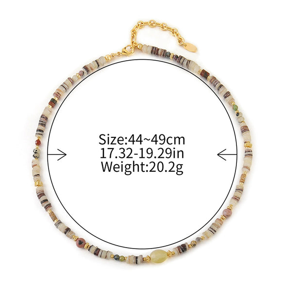 Wholesale Natural Tiger's Eye Stone And Picture Stone Beaded Handmade Geometric Pendant Necklace For Women