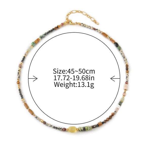 Wholesale Natural Tiger's Eye Stone And Picture Stone Beaded Handmade Geometric Pendant Necklace For Women