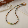 Wholesale Natural Tiger's Eye Stone And Picture Stone Beaded Handmade Geometric Pendant Necklace For Women