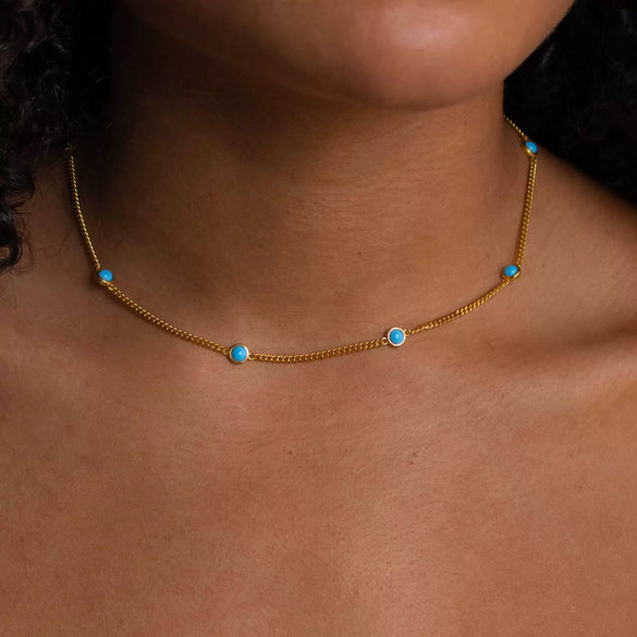 Wholesale Natural Turquoise Clavicle Chain Tassel Zircon Necklace Titanium Steel Geometric Electroplated Ochain Unisex