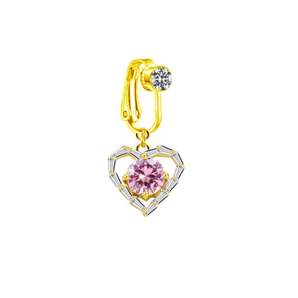 Wholesale Navel Clip Ear Clip Jewelry Stainless Steel Heart Shape Diamond Alloy Inlaid Artificial Gem Semiprecious Stone Unisex