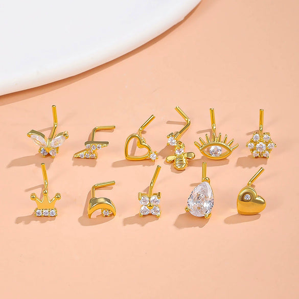 Wholesale Navel Ring Jewelry Copper Inlaid Zircon Geometric Butterfly Heart Crown Moon Water Drop Bee Style For Women