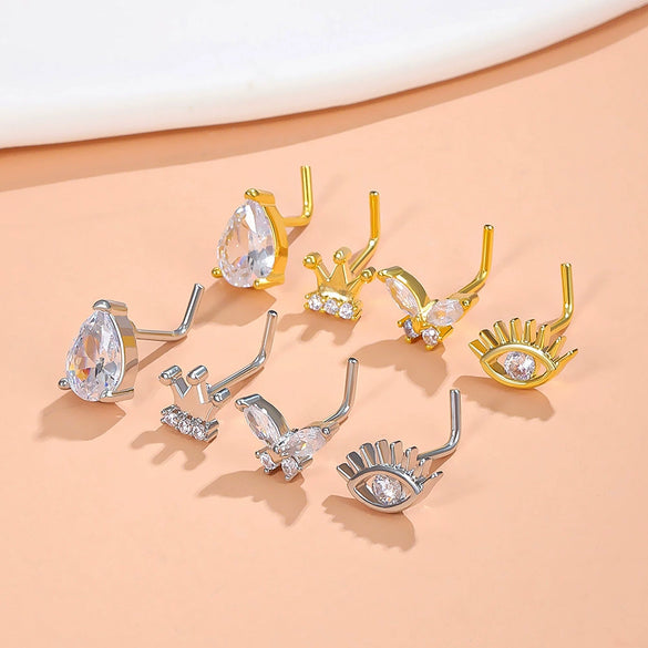 Wholesale Navel Ring Jewelry Copper Inlaid Zircon Geometric Butterfly Heart Crown Moon Water Drop Bee Style For Women