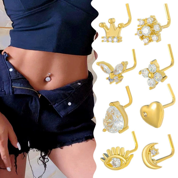 Wholesale Navel Ring Jewelry Copper Inlaid Zircon Geometric Butterfly Heart Crown Moon Water Drop Bee Style For Women