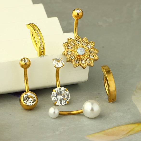 Wholesale Navel Ring Set Stainless Steel Zircon Diamond Soft Ceramic Ball Geometric Electroplated