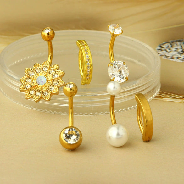 Wholesale Navel Ring Set Stainless Steel Zircon Diamond Soft Ceramic Ball Geometric Electroplated