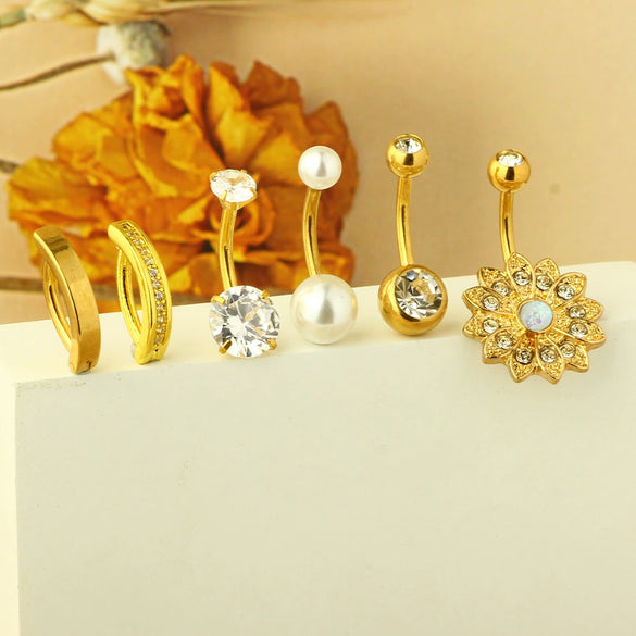 Wholesale Navel Ring Set Stainless Steel Zircon Diamond Soft Ceramic Ball Geometric Electroplated