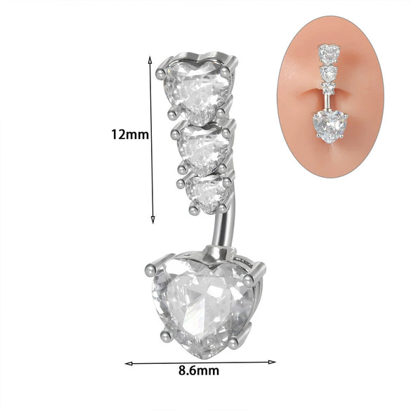 Wholesale Navel Ring Stainless Steel Inlaid Zircon Heart Shape Unisex