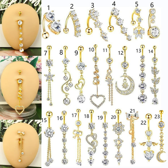 Wholesale Navel Ring Stainless Steel Inlaid Zircon With Heart Pattern And Electroplating Treatment Unisex
