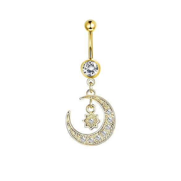 Wholesale Navel Ring Stainless Steel Inlaid Zircon With Heart Pattern And Electroplating Treatment Unisex