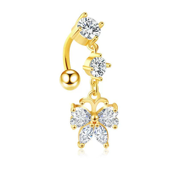 Wholesale Navel Ring Stainless Steel Inlaid Zircon With Heart Pattern And Electroplating Treatment Unisex