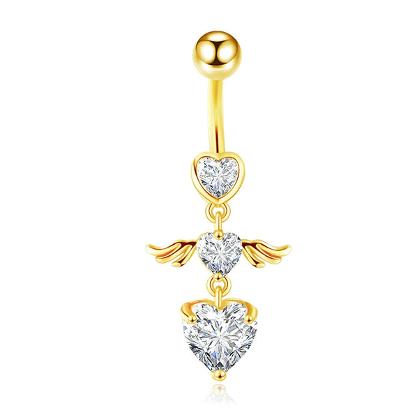 Wholesale Navel Ring Stainless Steel Inlaid Zircon With Heart Pattern And Electroplating Treatment Unisex