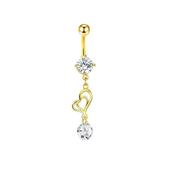 Wholesale Navel Ring Stainless Steel Inlaid Zircon With Heart Pattern And Electroplating Treatment Unisex