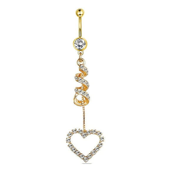 Wholesale Navel Ring Stainless Steel Inlaid Zircon With Heart Pattern And Electroplating Treatment Unisex