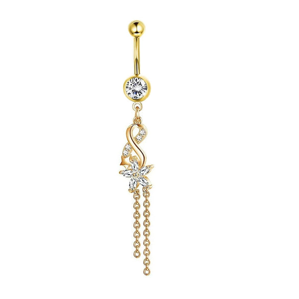 Wholesale Navel Ring Stainless Steel Inlaid Zircon With Heart Pattern And Electroplating Treatment Unisex