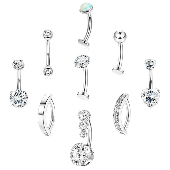 Wholesale Navel Rings Set Stainless Steel Zirconencrusted Drop Shape Electroplating Unisex Body Piercing Jewelry