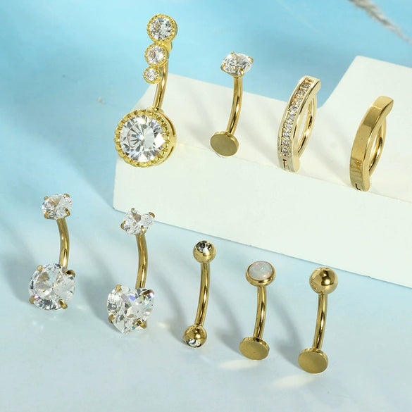 Wholesale Navel Rings Set Stainless Steel Zirconencrusted Drop Shape Electroplating Unisex Body Piercing Jewelry