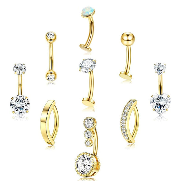 Wholesale Navel Rings Set Stainless Steel Zirconencrusted Drop Shape Electroplating Unisex Body Piercing Jewelry