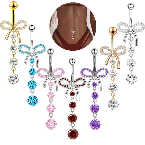 Wholesale Navel Rings Stainless Steel Bowknot Electroplated Body Piercing Jewelry Unisex