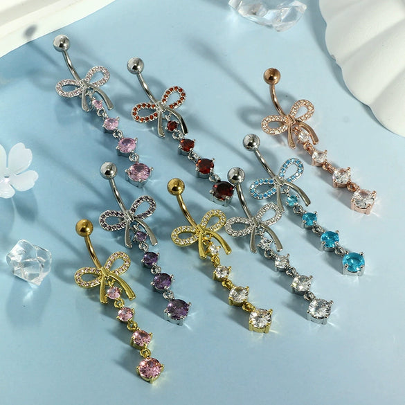 Wholesale Navel Rings Stainless Steel Bowknot Electroplated Body Piercing Jewelry Unisex