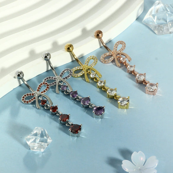 Wholesale Navel Rings Stainless Steel Bowknot Electroplated Body Piercing Jewelry Unisex