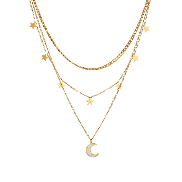 Wholesale Neck Chain Titanium Steel Geometric Moon Star Three Layer Design Women's