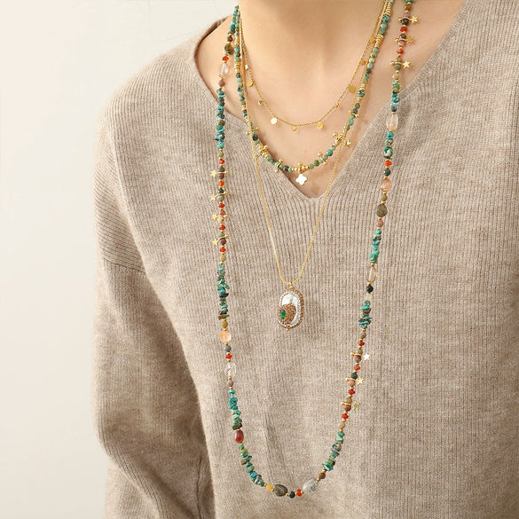 Wholesale Necklace African Pine Agate Red Agate Copper Natural Stone Geometric Handmade Vintage Style