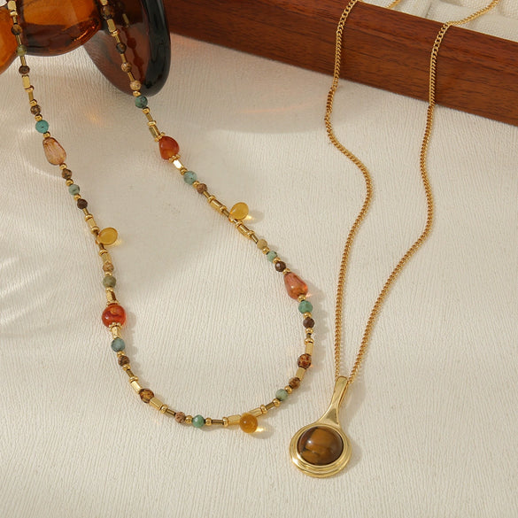 Wholesale Necklace African Pine Red Agate Czech Beads Copper Handmade Geometric Design Women