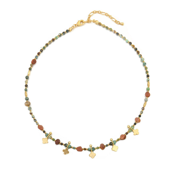 Wholesale Necklace African Turquoise Multilayer Clover Rice Beads Geometric Vintage Handmade For Women