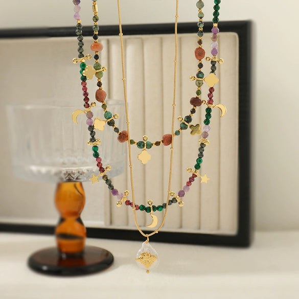 Wholesale Necklace African Turquoise Multilayer Clover Rice Beads Geometric Vintage Handmade For Women