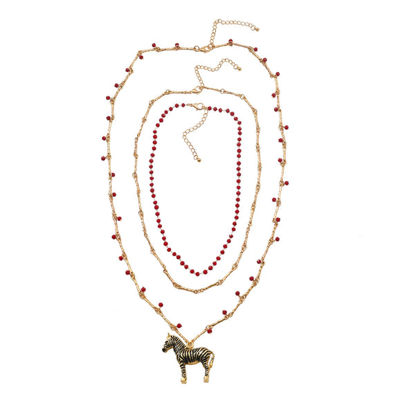 Wholesale Necklace Alloy Animal Braided Beaded Electroplated Multilayered Long