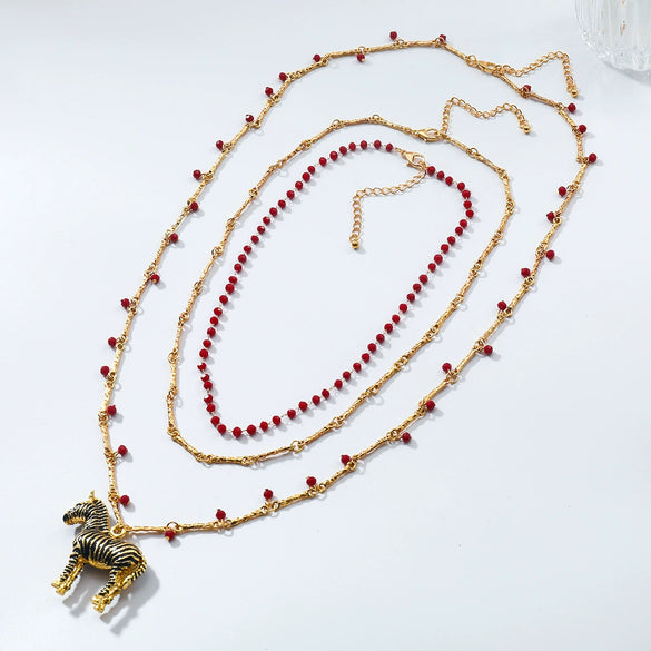 Wholesale Necklace Alloy Animal Braided Beaded Electroplated Multilayered Long
