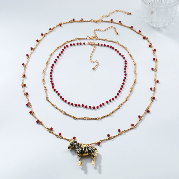 Wholesale Necklace Alloy Animal Braided Beaded Electroplated Multilayered Long