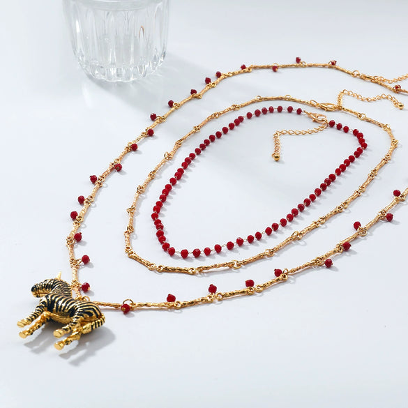 Wholesale Necklace Alloy Animal Braided Beaded Electroplated Multilayered Long