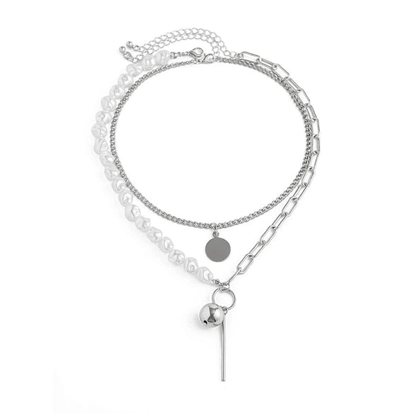 Wholesale Necklace Alloy Geometric Imitation Pearl Multilayer Stacked Electroplating For Women