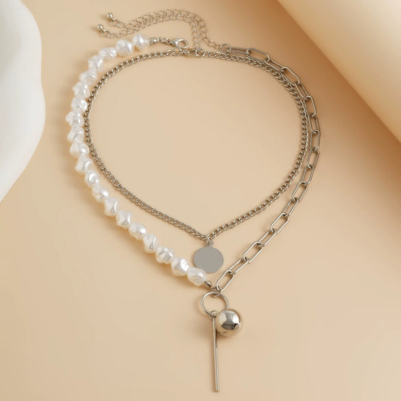 Wholesale Necklace Alloy Geometric Imitation Pearl Multilayer Stacked Electroplating For Women