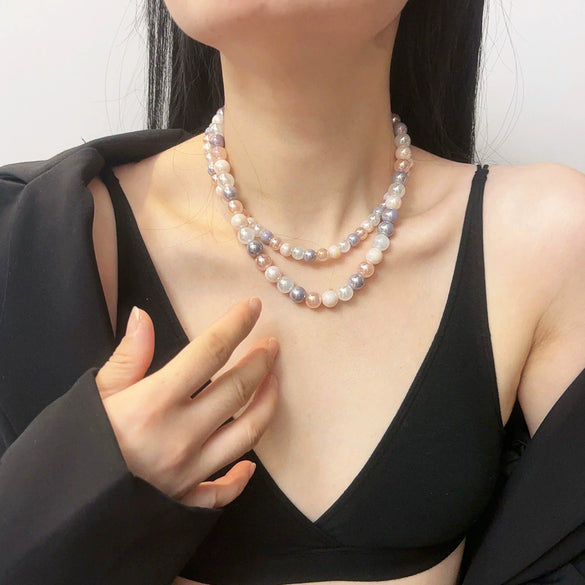 Wholesale Necklace Alloy Geometric Pearl Multilayered Baroque Electroplating Women's Clavicle Chain