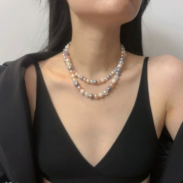 Wholesale Necklace Alloy Geometric Pearl Multilayered Baroque Electroplating Women's Clavicle Chain
